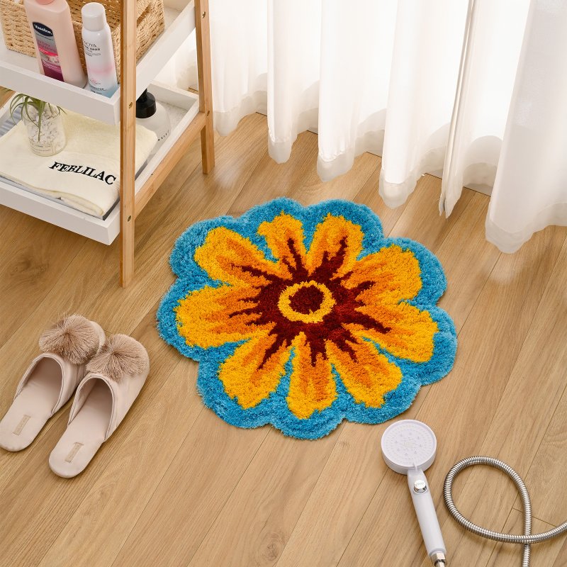 Flowers Tufted Bath Rug Cute Absorbent Non-slip Floor Mat Rug for Barhroom - พรมปูพื้น - เส้นใยสังเคราะห์ หลากหลายสี