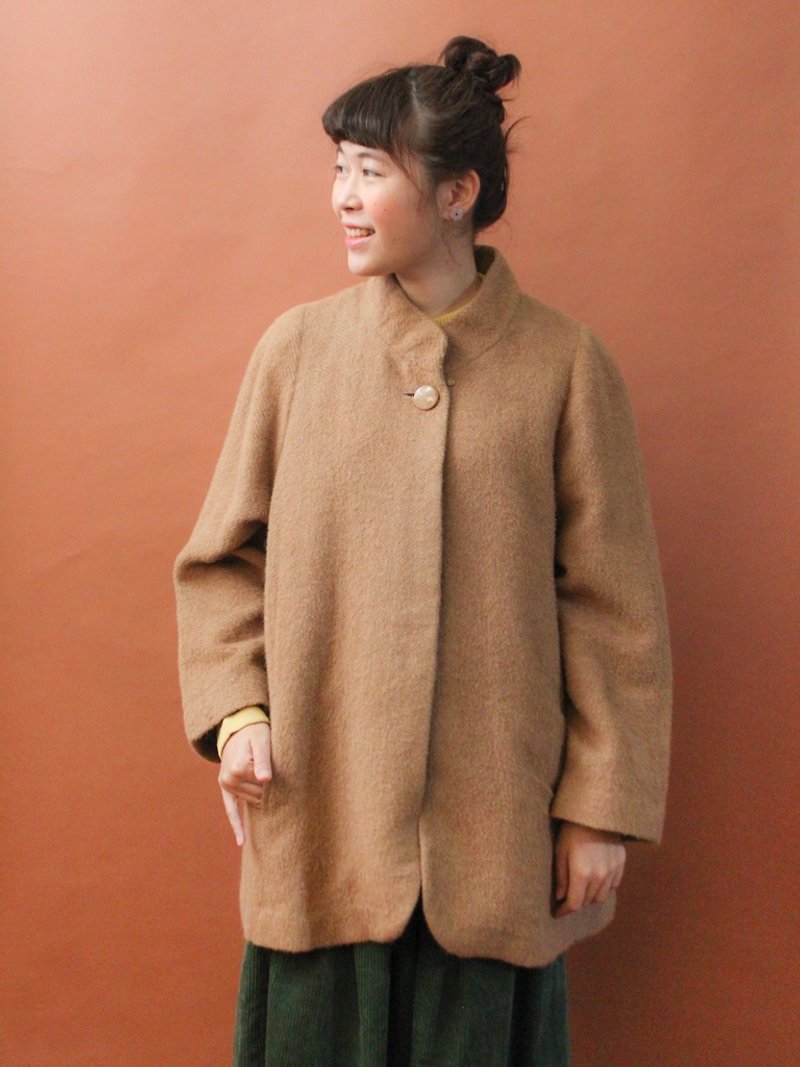 Vintage Autumn and Winter Cute A-word Loose Camel Wool Nigu Coat Coat Vintage Coat - เสื้อแจ็คเก็ต - ขนแกะ สีส้ม