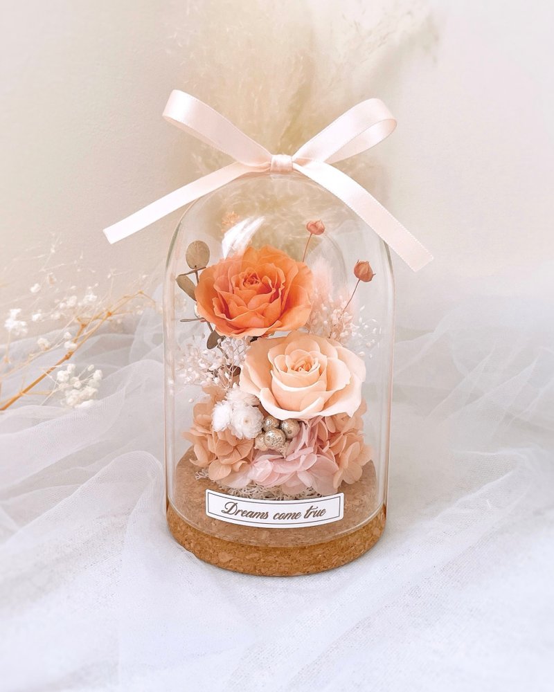 Preserved flower glass cup-peach orange l Preserved flower glass cup Japanese rose dried flower cup - ช่อดอกไม้แห้ง - พืช/ดอกไม้ สีส้ม