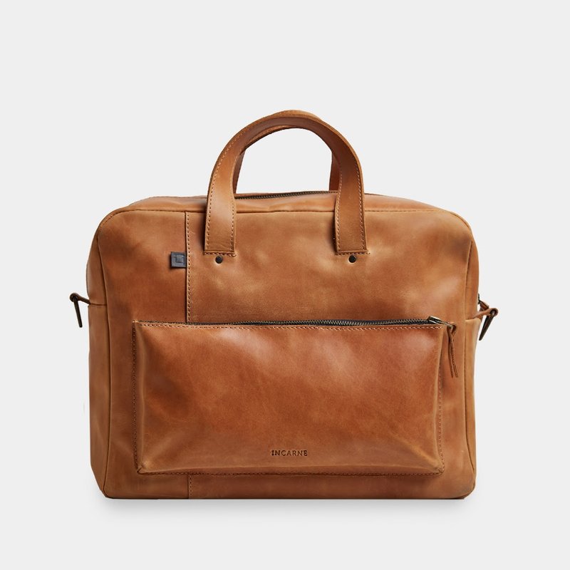 干邑真皮旅行筆電包與復古皮革公事包 - 側背包/斜背包 - 真皮 橘色