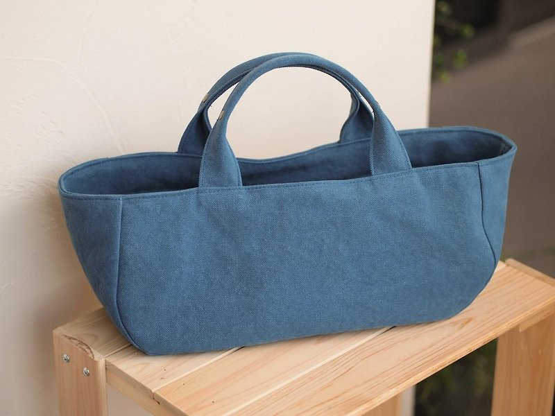 Round tote with lid Yokonaka (mineral blue) - Handbags & Totes - Cotton & Hemp Blue