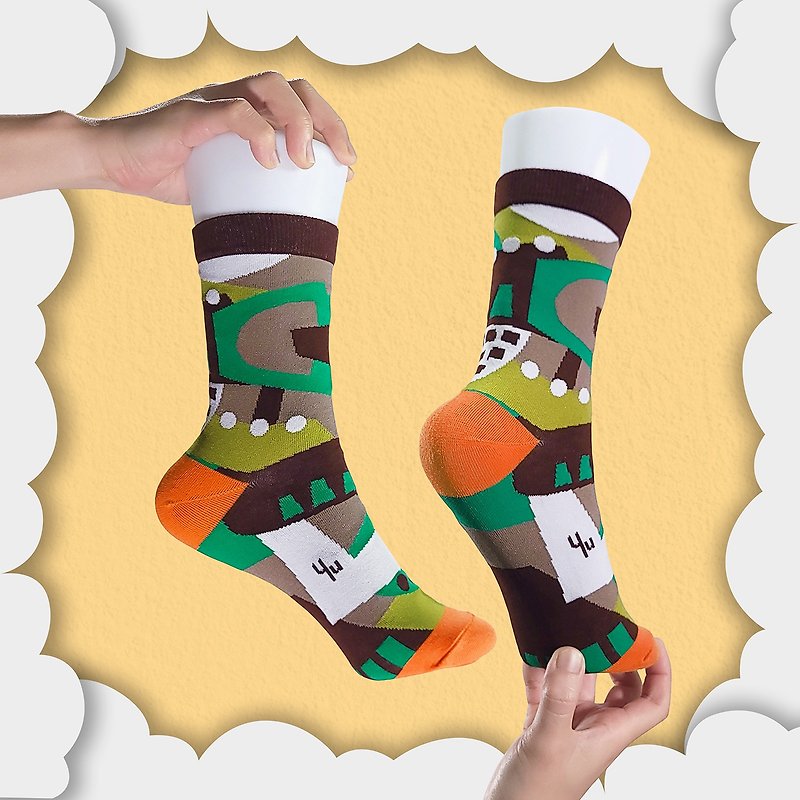 Deforestation Beaver Unisex Crew Socks | Patterned Socks | Colorful Fun & Comfor - ถุงเท้า - ผ้าฝ้าย/ผ้าลินิน สีนำ้ตาล