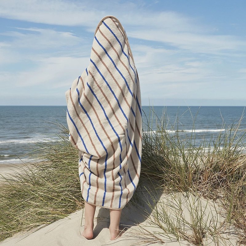 OYOY Raita Striped Hooded Organic Cotton Bath Towel-/Caramel Fresh Blue - ผ้าขนหนู - ผ้าฝ้าย/ผ้าลินิน 