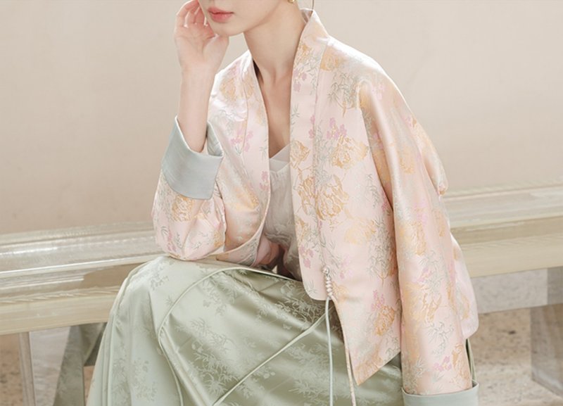 【春帶彩】新中式復古中國風 漢服提花上衣/半裙 - 女上衣/長袖上衣 - 聚酯纖維 綠色