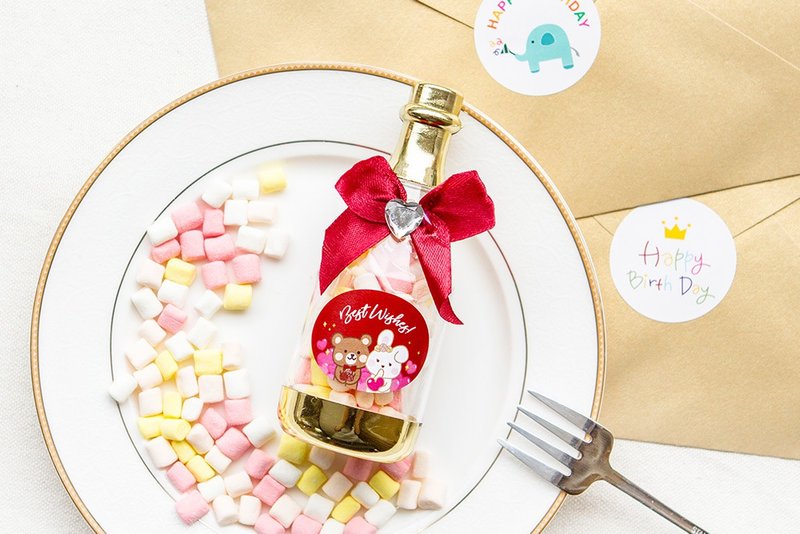 Kiki Nini Sweet Love Champagne Candy Bottle (Mini Pastel Marshmallow) - Free name printing over 100 copies - Snacks - Fresh Ingredients Red