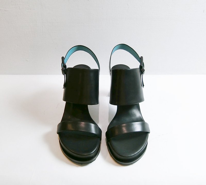 Painting # 8057 || Calfskin high heel open toe shoes point bare modernism Cham Black || - รองเท้าส้นสูง - หนังแท้ สีดำ