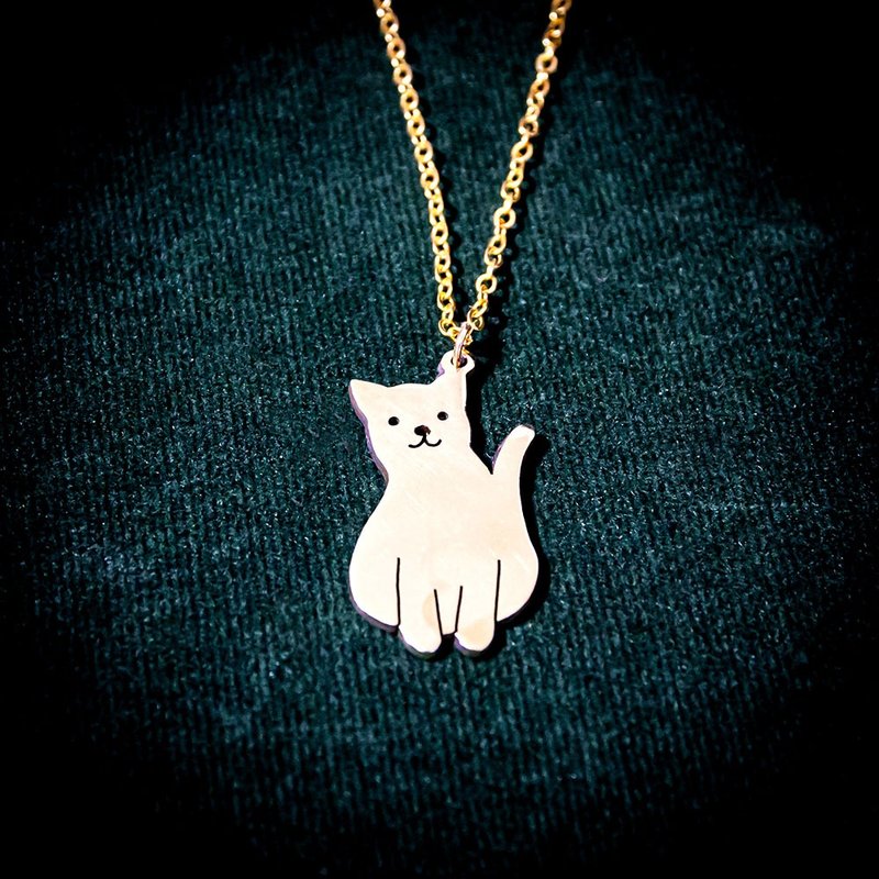 Abstract cute cat pendant - 項鍊 - 銅/黃銅 銀色