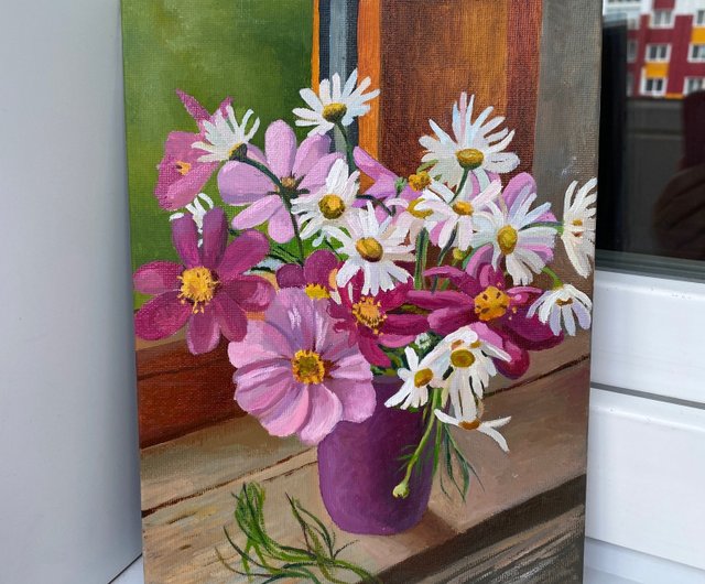 ワイルドフラワーオリジナルアートフラワー油絵キャンバス小さな