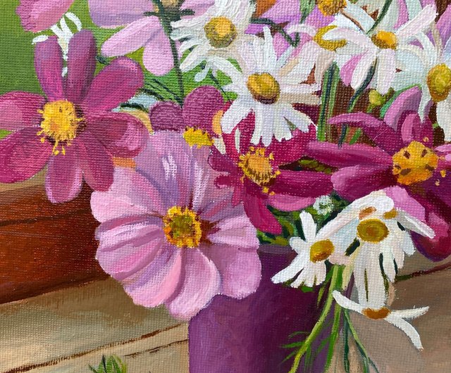 ワイルドフラワーオリジナルアートフラワー油絵キャンバス小さな