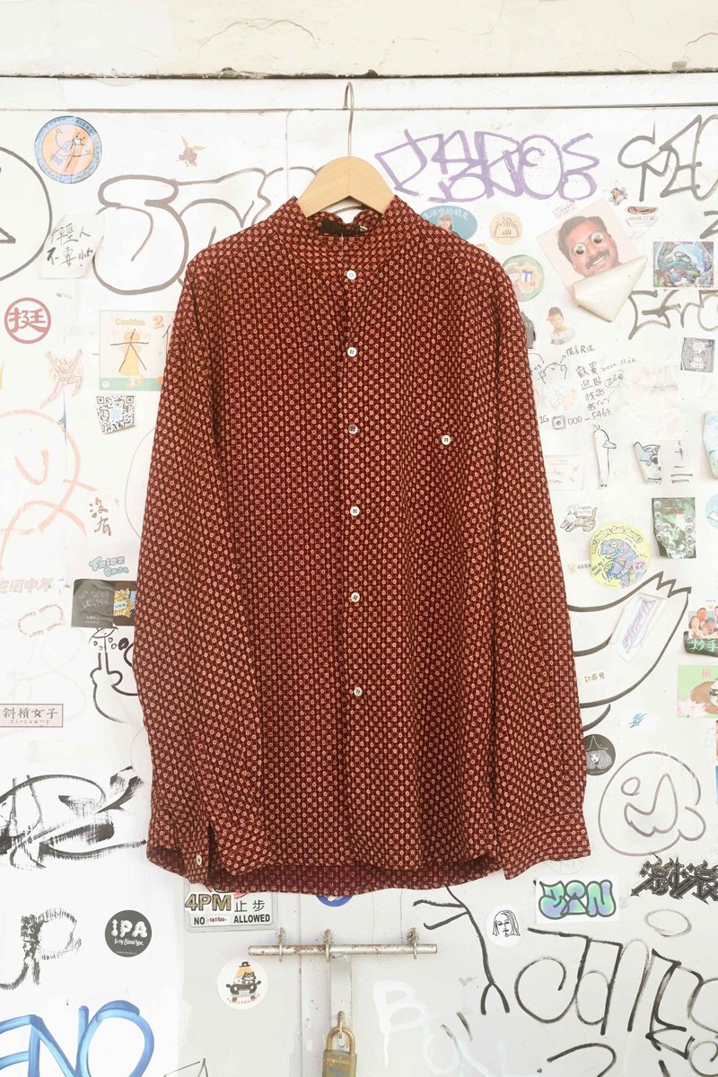 Innocence Department Store Vintage vintage shirt MLS003 men's shirt plaid floral shirt - เสื้อเชิ้ตผู้ชาย - เส้นใยสังเคราะห์ สีดำ