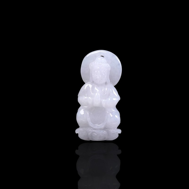 White Jadeite Guanyin Bodhisattva Necklace | Natural Burmese Jadeite A Grade | Gift - สร้อยคอ - หยก ขาว