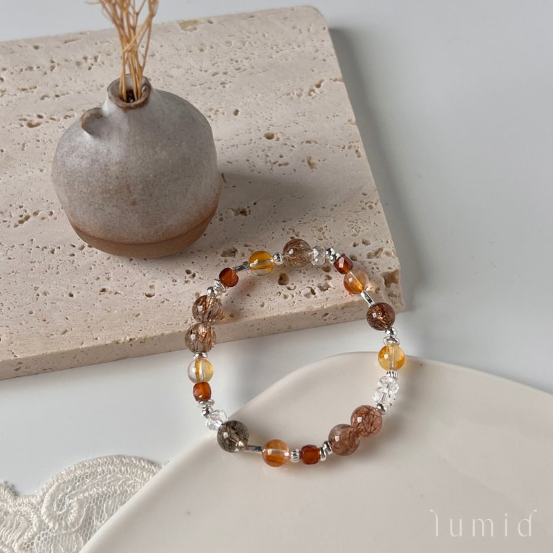 Black Gold Super Seven Yellow Gum Orange Pomegranate White Crystal/Natural Crystal Sterling Silver Bracelet Customized Gift - สร้อยข้อมือ - คริสตัล สีส้ม