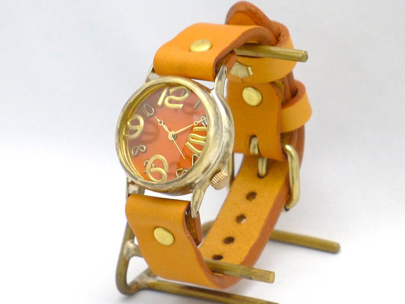 手作り腕時計  On Time-B  OR(オレンジ)文字盤 Mens Brass (214B OR) - 男錶/中性錶 - 銅/黃銅 橘色