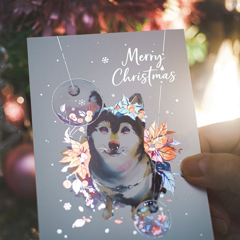 燙金聖誕卡 -【帶來祝福的聖誕柴柴】 - 卡片/明信片 - 紙 