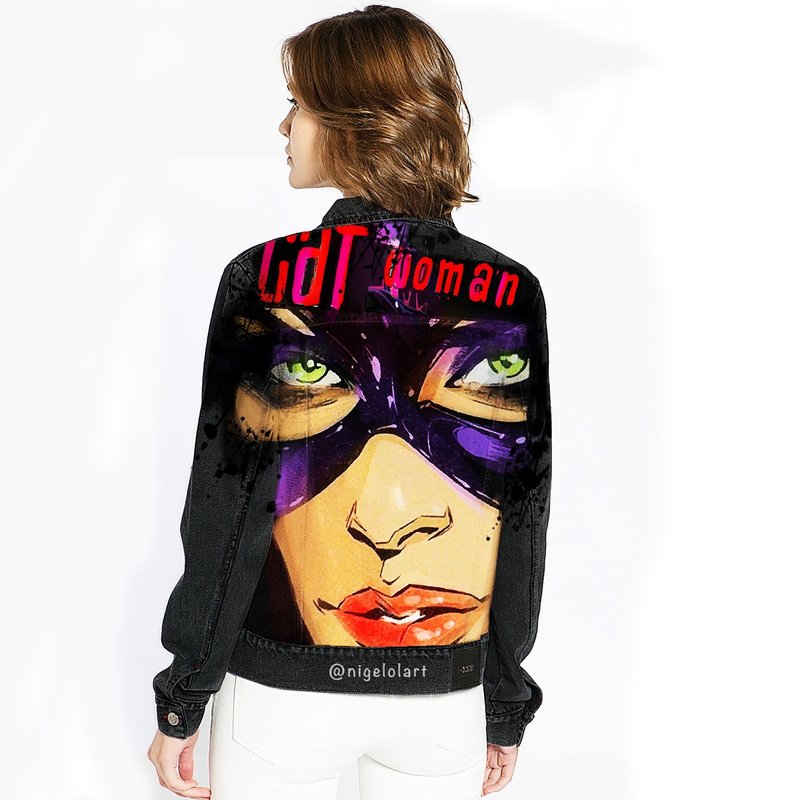 Painted Denim Jacket Handmade Custom dc comics Catwoman Gift - 女大衣/外套 - 棉．麻 多色