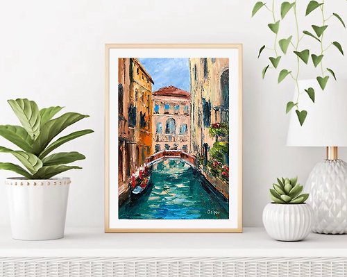 キャンバスにオリジナルのイタリアの油絵街並みヴェネツィア風景