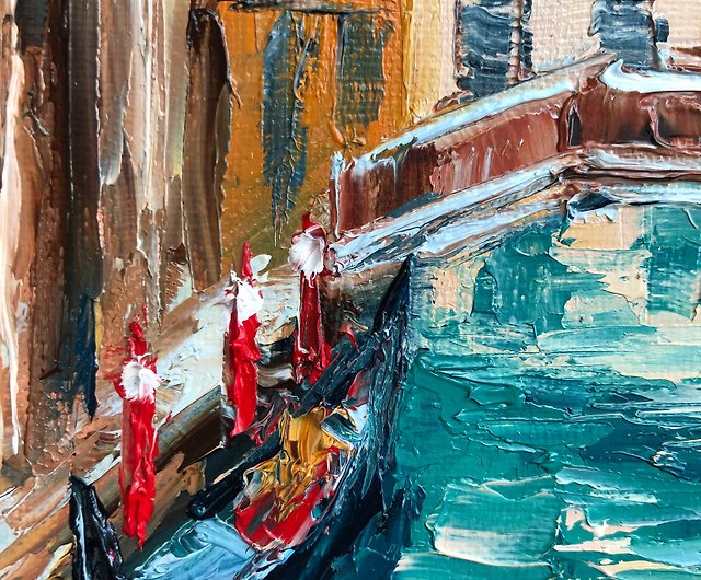 キャンバスにオリジナルのイタリアの油絵街並みヴェネツィア風景インパストアート - ショップ OsipovArtStudio ウォールデコ・壁紙 -  Pinkoi