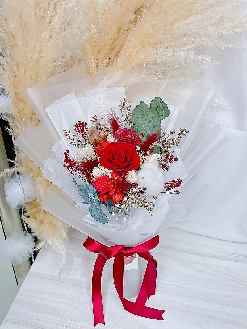 FengFlower[Red Unfading Roses Bouquet] Preserved Flowers/Dry Flowers/Non-Withered Flowers - ช่อดอกไม้แห้ง - พืช/ดอกไม้ 