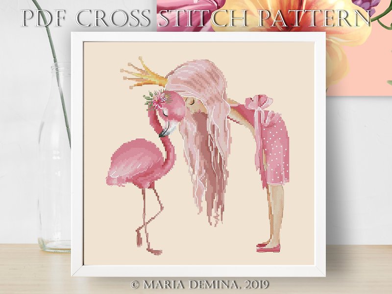 The Girl And Flamingo III PDF cross stitch pattern 火烈鸟 美丽的女孩 十字绣 - DIY Tutorials ＆ Reference Materials - Other Materials 