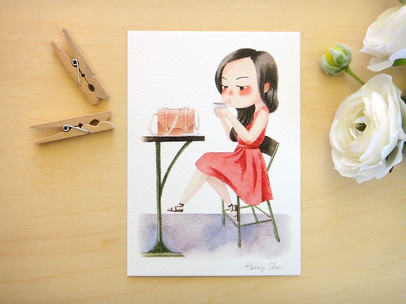 Weekend Coffee - Illustrated Watercolor Postcards, Fashion, Mini Art Print - การ์ด/โปสการ์ด - กระดาษ หลากหลายสี