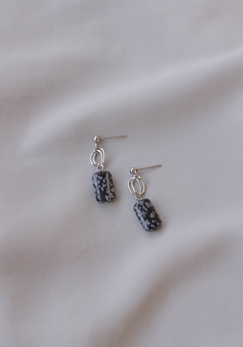Lady Penny Black – Obsidian – hoop earrings - ต่างหู - เครื่องประดับพลอย สีดำ