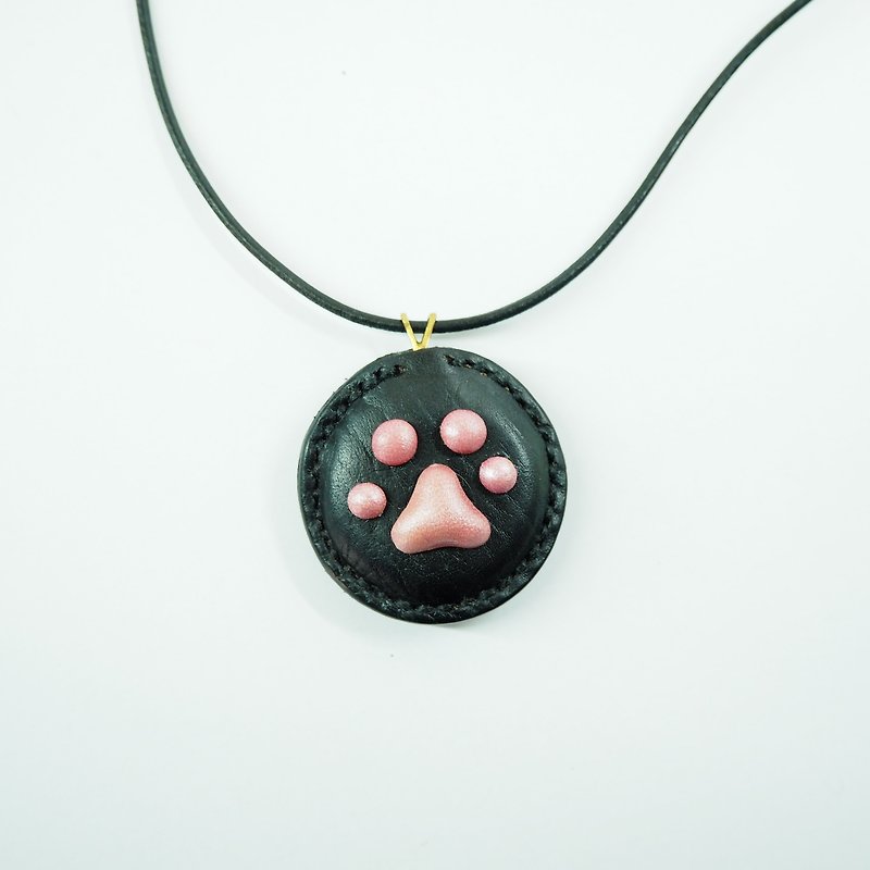 レザーパーム猫のネックレスの長さ調節可能黒モデル - ネックレス - 革 ブラック