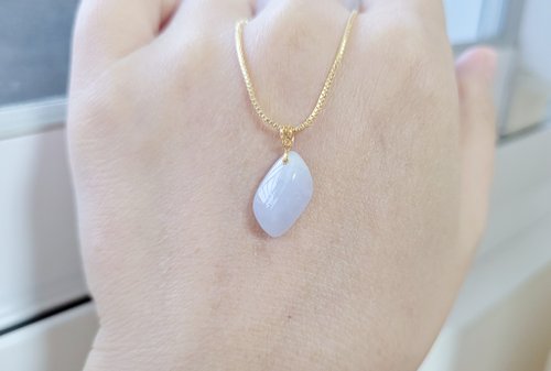 螺絲帽帽工作室 【親翠】天然翡翠 冰粉紫葉型原石18K金釦頭鎖骨鏈