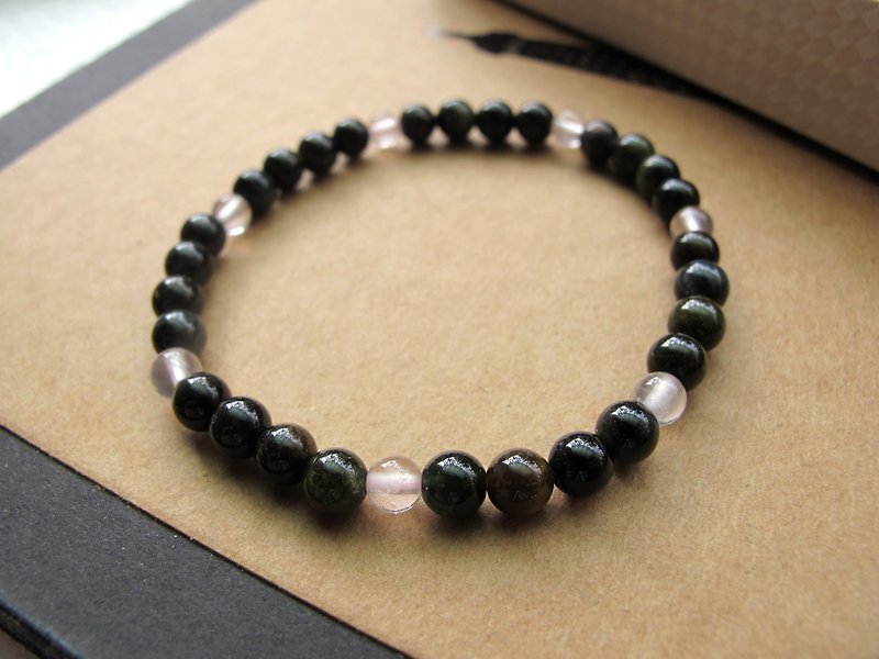 【Black stone】 black tourmaline x powder - hand-made natural stone series - Bracelets - Gemstone Black