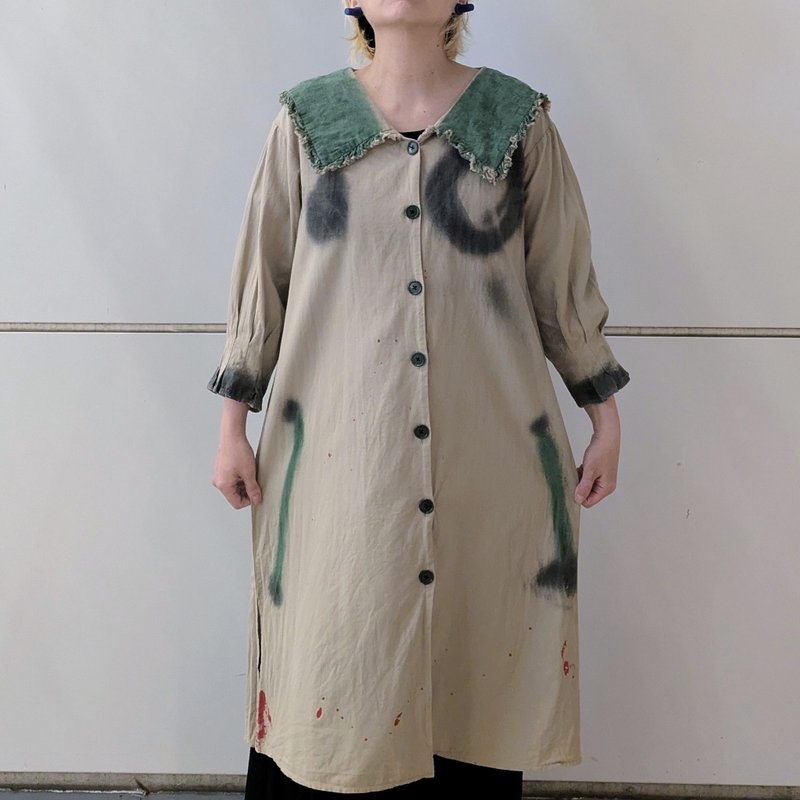 【drip】spray-painted longshirts - 女襯衫 - 棉．麻 