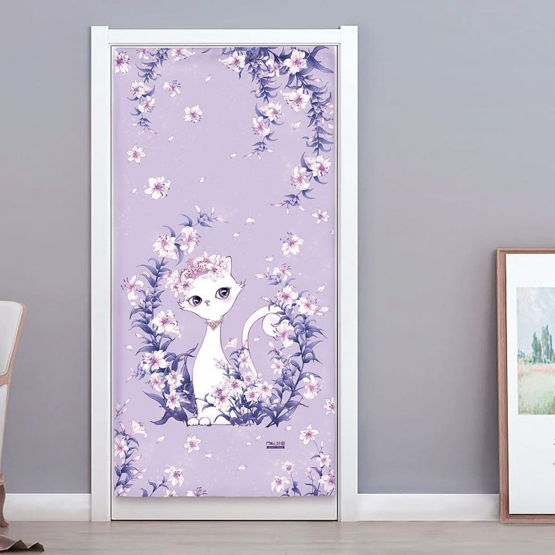 One Piece Door Curtain | Home Furnishing | Thick Canvas-Lily Little Queen Cat / Lavender - ม่านและป้ายประตู - ผ้าฝ้าย/ผ้าลินิน สีม่วง