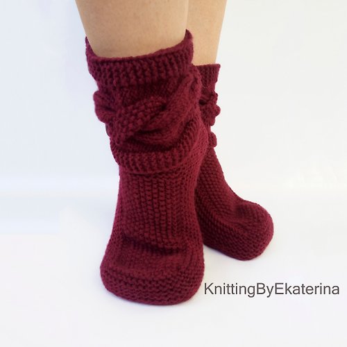 KnittingByEkaterina Knitted Slippers Cable Knit Slipper Boots Women Socks Wool Slippers Mothers Day