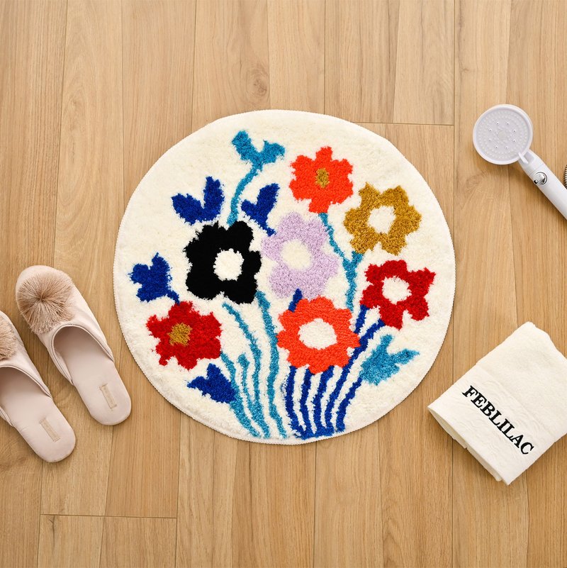 Cute Flowers Tufted Bath Rug Cute Absorbent Non-slip Floor Mat Rug for Barhroom - พรมปูพื้น - เส้นใยสังเคราะห์ หลากหลายสี