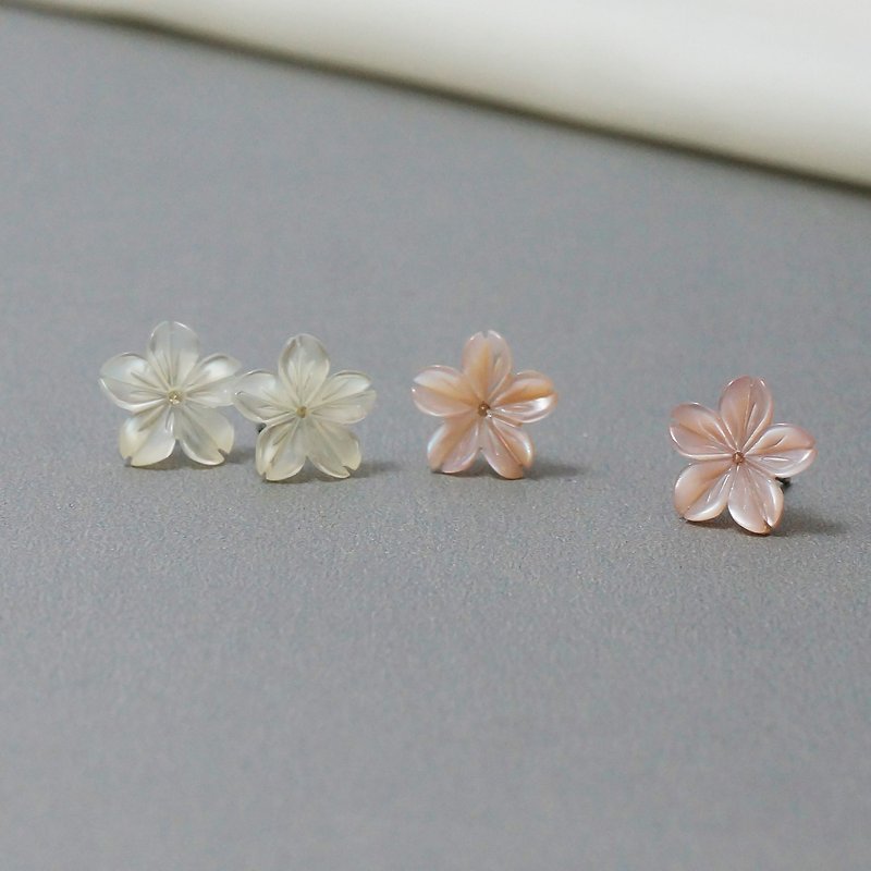 復古 歐風 貝雕 甜美花朵 國際925純銀 耳針 輕珠寶 - 耳環/耳夾 - 寶石 粉紅色