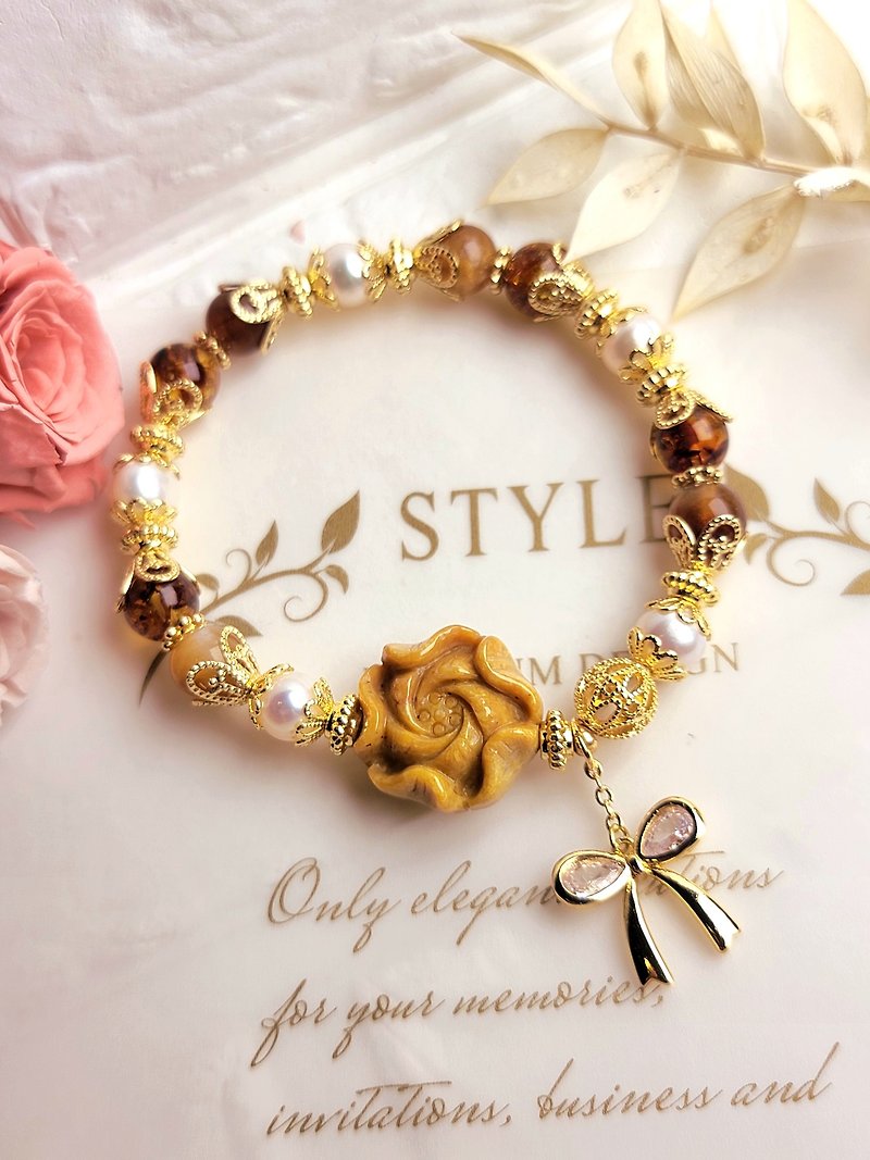 Good wishes 14k gold clad Bronze color retention elegant design hand-created exclusive bracelet natural crystal ore