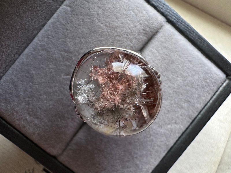 粉、灰幽靈串輝銻銀髮水晶 s 925銀戒 - 戒指 - 水晶 