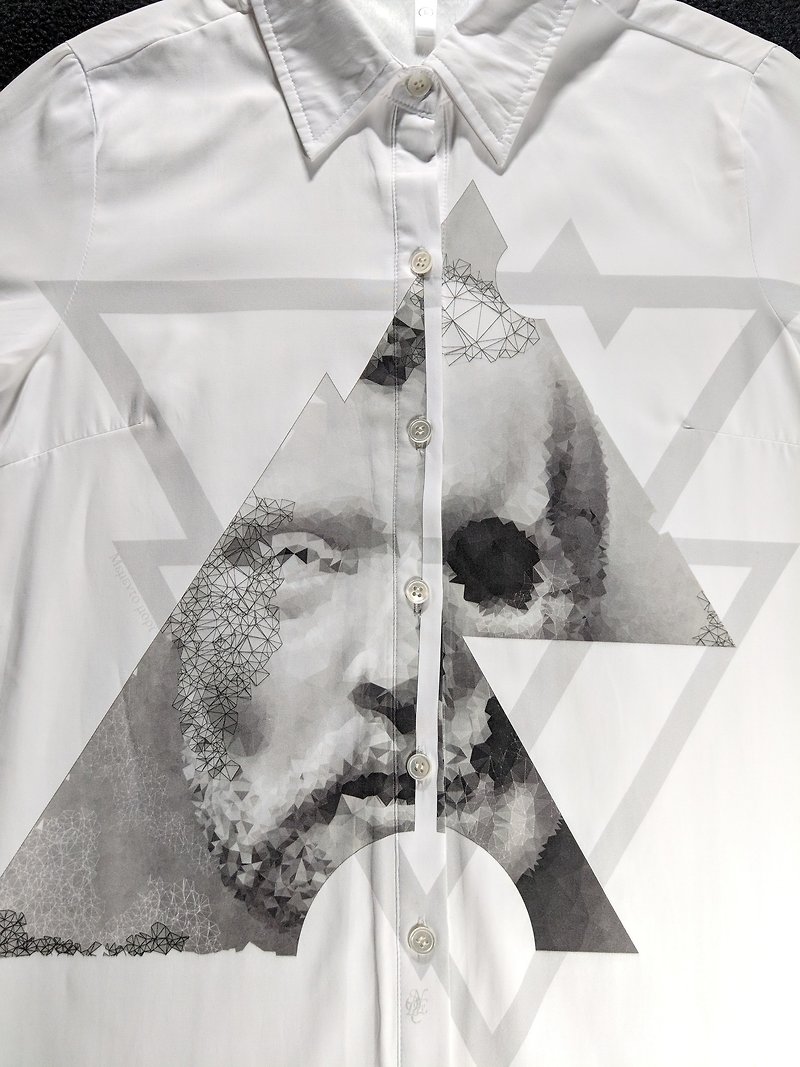 舖絨升級款 時尚保暖 Memento Mori 設計款襯衫 - 恤衫 - 聚酯纖維 白色