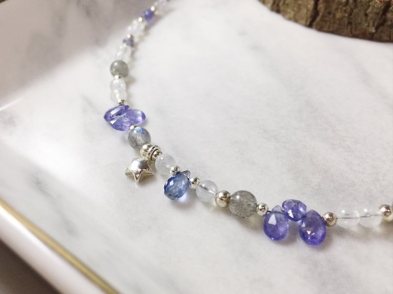 MH sterling silver natural stone custom series _ 寻星人_丹泉石_蓝石石 - Bracelets - Crystal Purple