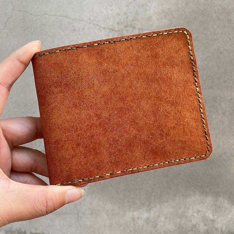 Italy Pueblo Frosted Vegetable Tanned Cowhide Classic Six Card Short Clip-Honey Brown Birthday Gift - Wallets - Genuine Leather Orange
