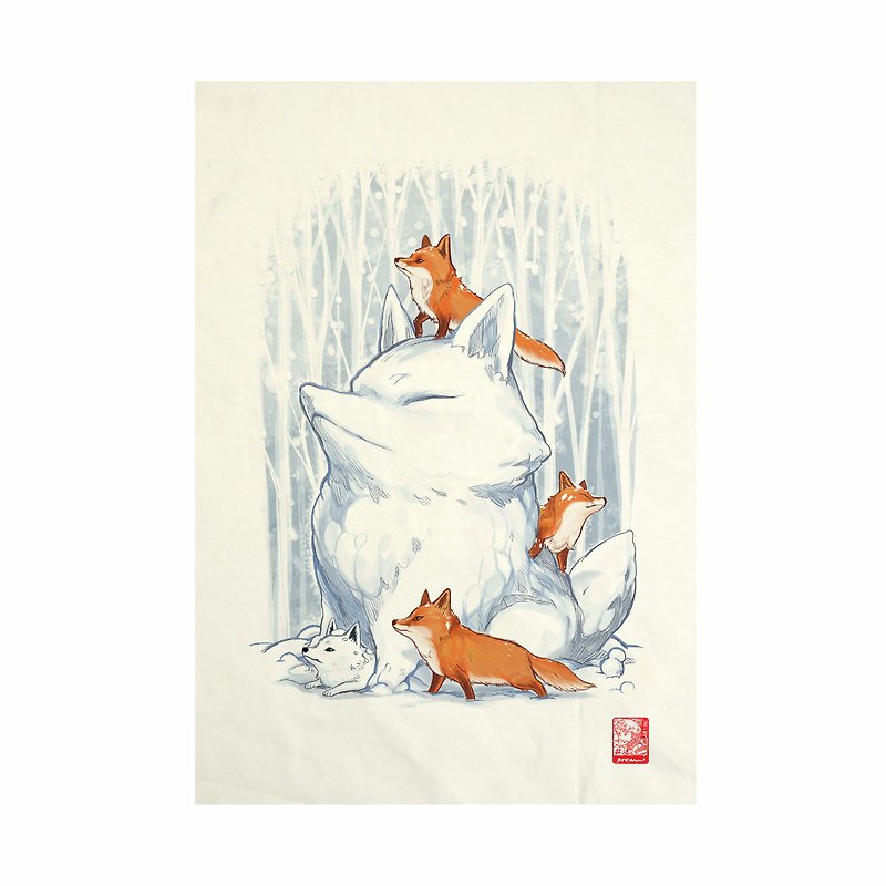 Snow fox Fabric Art  Canvas No frame - Other - Cotton & Hemp White