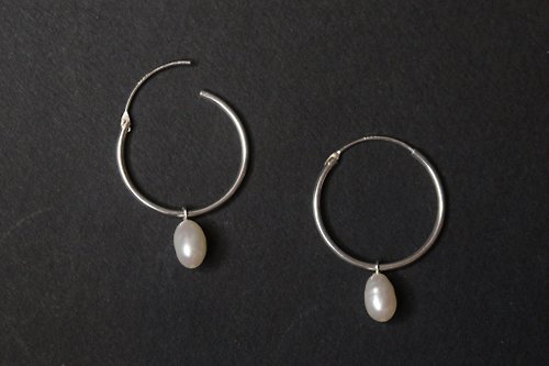 Mojito Silver 米粒珍珠與圓型 純銀手工耳環