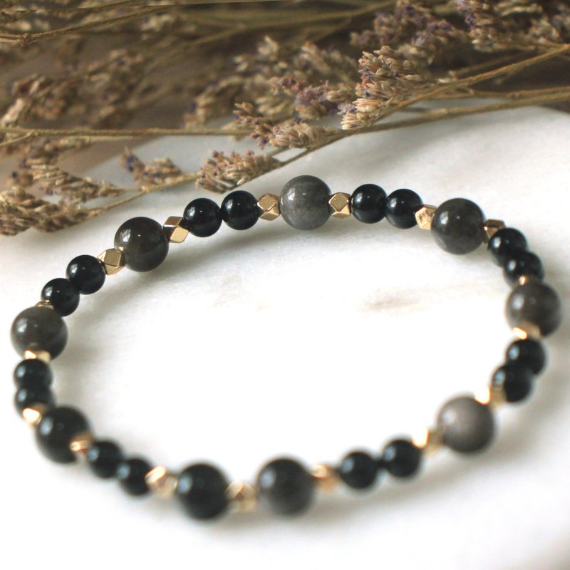 Crystal bracelet | with black tourmaline | Silver Stone| stable mood | ward off evil - สร้อยข้อมือ - คริสตัล สีดำ