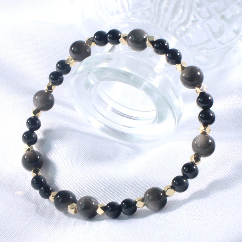 黑碧璽-銀曜石-水晶手鍊-舒壓-附大顆粒白水晶消磁石 - 手鍊/手環 - 水晶 黑色