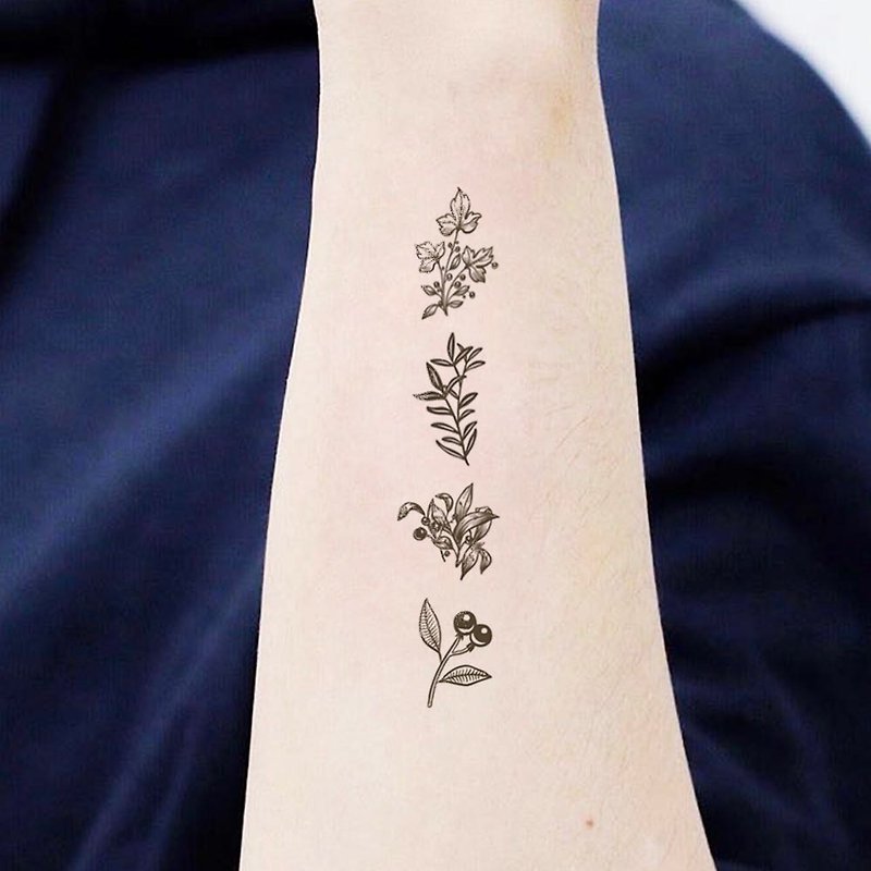 TU Tattoo Sticker - small plants  tattoo waterproof  original - สติ๊กเกอร์แทททู - กระดาษ สีดำ
