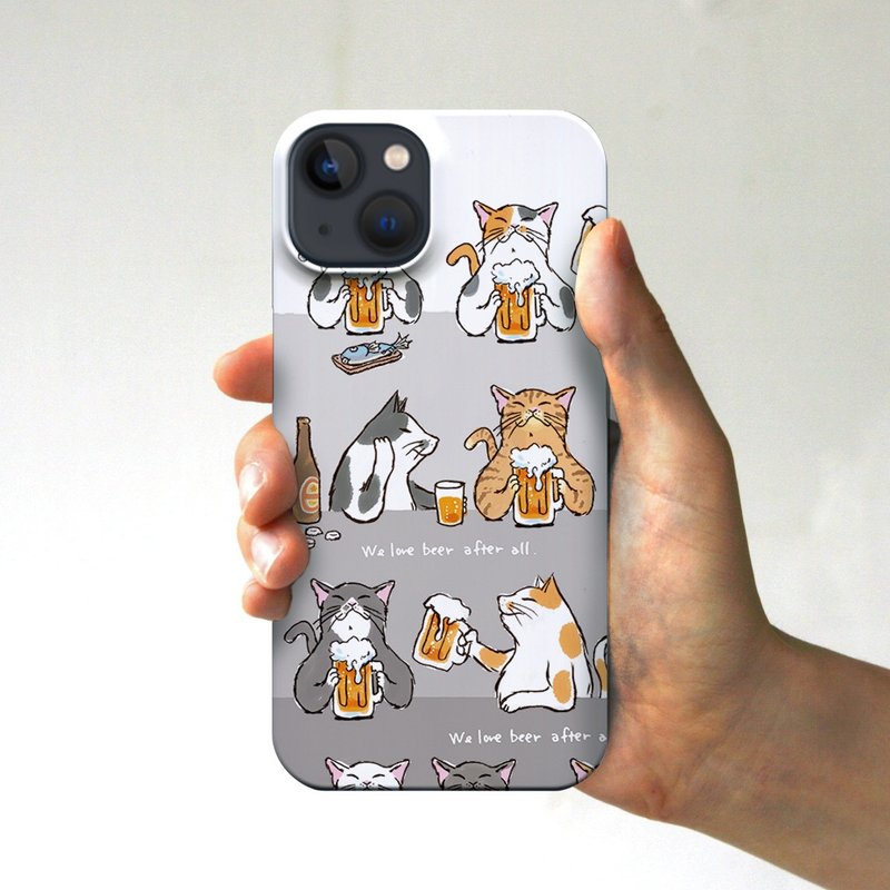 スマホケース　猫たちがビールで乾杯　ホワイト - 手機殼/手機套 - 塑膠 白色