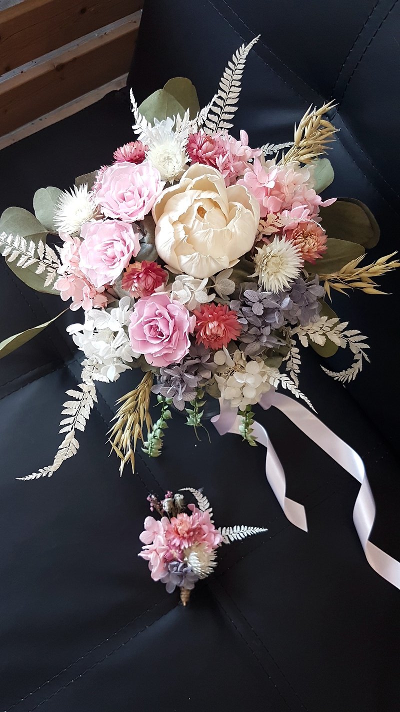 Haizang Design│ Noble Peony. Elegant non-withered dry flower bouquet/without everlasting flower - ช่อดอกไม้แห้ง - พืช/ดอกไม้ สึชมพู