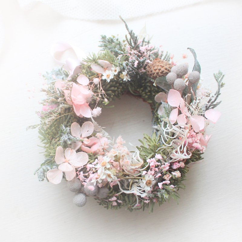 フランスの花と雪のクリスマスの花輪、ノーベルソンとシルバーのフルーツクラシックドライフラワーセレモニー - ドライフラワー・ブーケ - 寄せ植え・花 ピンク