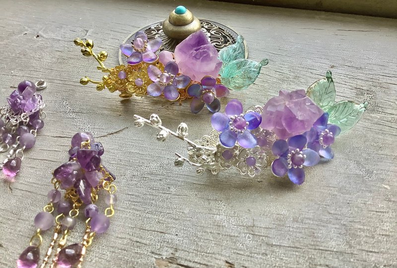 Meow Handmade〜Jinghuaヘアピン - ヘアアクセサリー - その他の素材 パープル