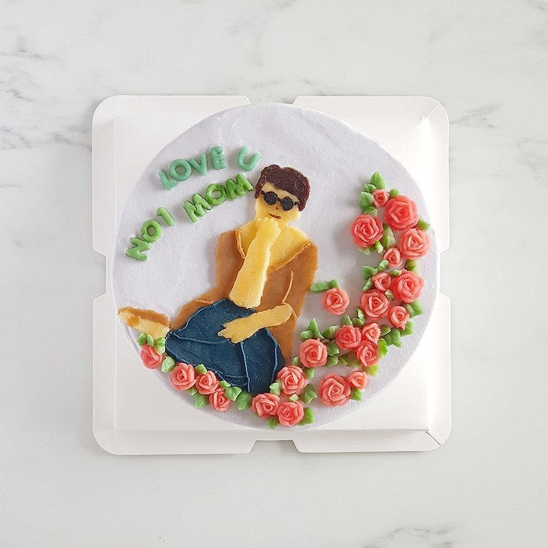 カスタマイズされたケーキI母の日ケーキIイラスト付きケーキI描画ケーキI記念日（6インチ） - ケーキ・デザート - 食材 