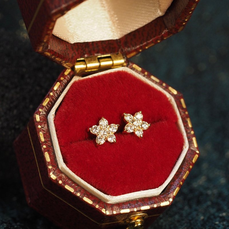18K金鑽石櫻花耳環 18K Gold Diamond Sakura Earrings (with Jap - 耳環/耳夾/耳骨夾 - 貴金屬 