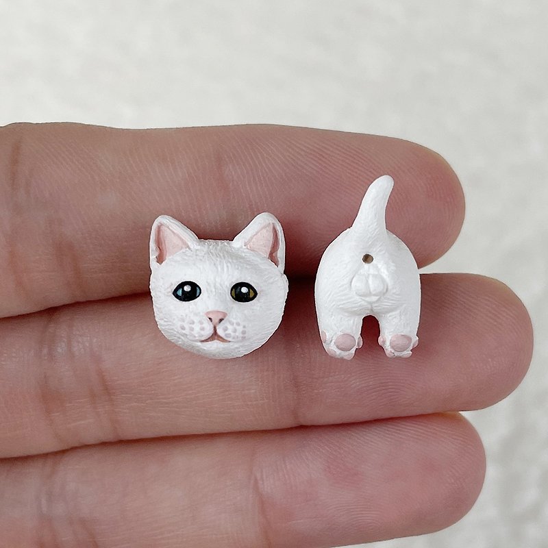 Short hair cat head/butt - earrings/ Clip-On/collar pins/mask magnetic buttons/necklaces/rings - Earrings & Clip-ons - Other Materials 